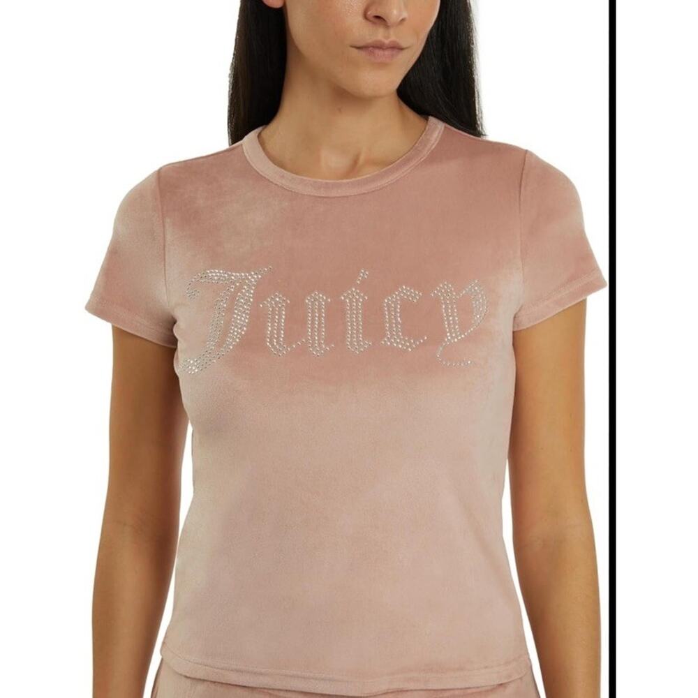 Juicy Couture Women's XL Short Sleeve Pullover Tee Sleep Shirt Pink Rhinestones